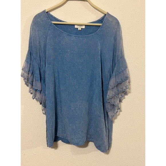 Umgee Blue Ruffle Sleeve Top Size Small - Picture 1 of 5